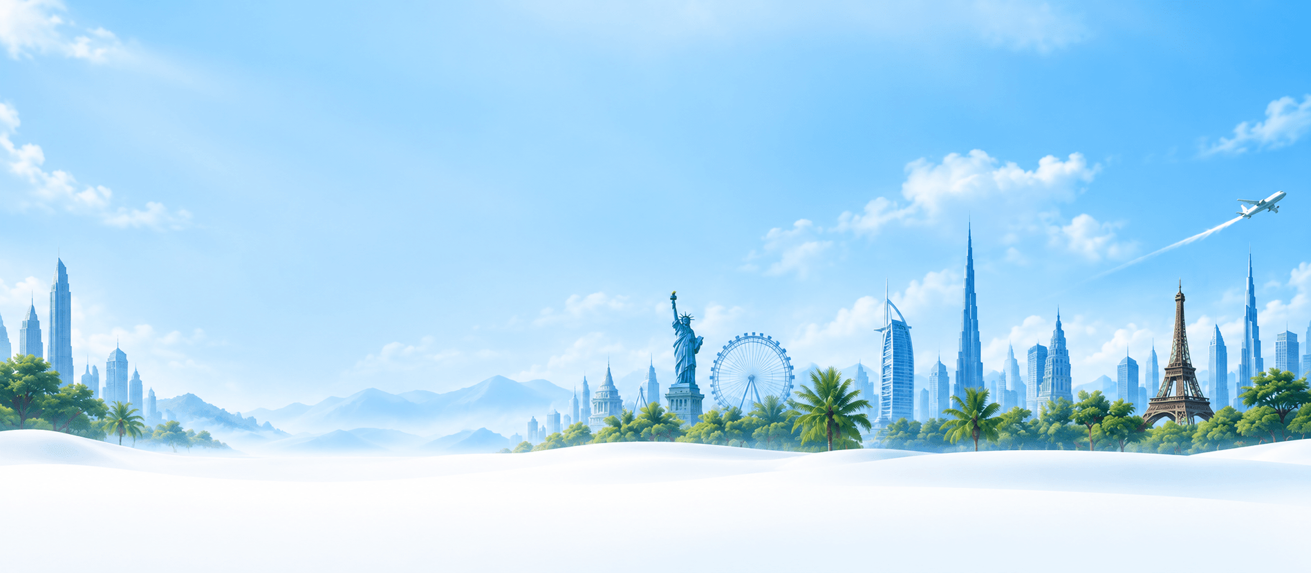 Sky Travel Background with Landmarks